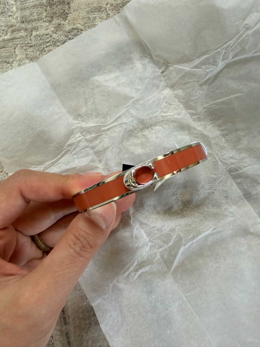 Coach Signature Push Hinged Bangle Silver Sunrise NWT